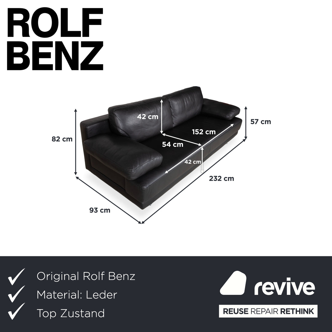 Rolf Benz 355 Leder Dreisitzer Schwarz manuelle Funktion Sofa Couch