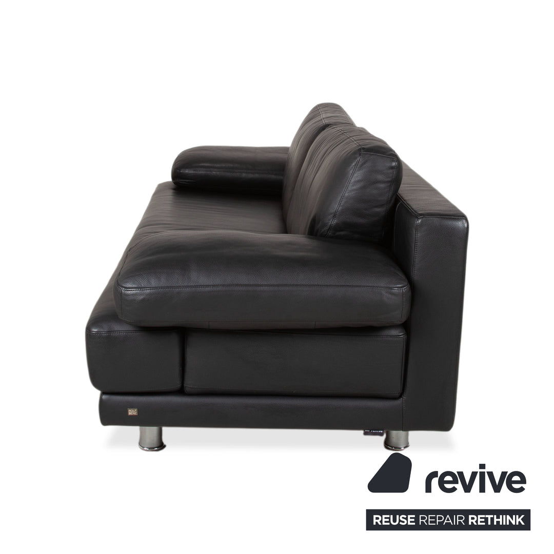 Rolf Benz 355 Leder Dreisitzer Schwarz manuelle Funktion Sofa Couch