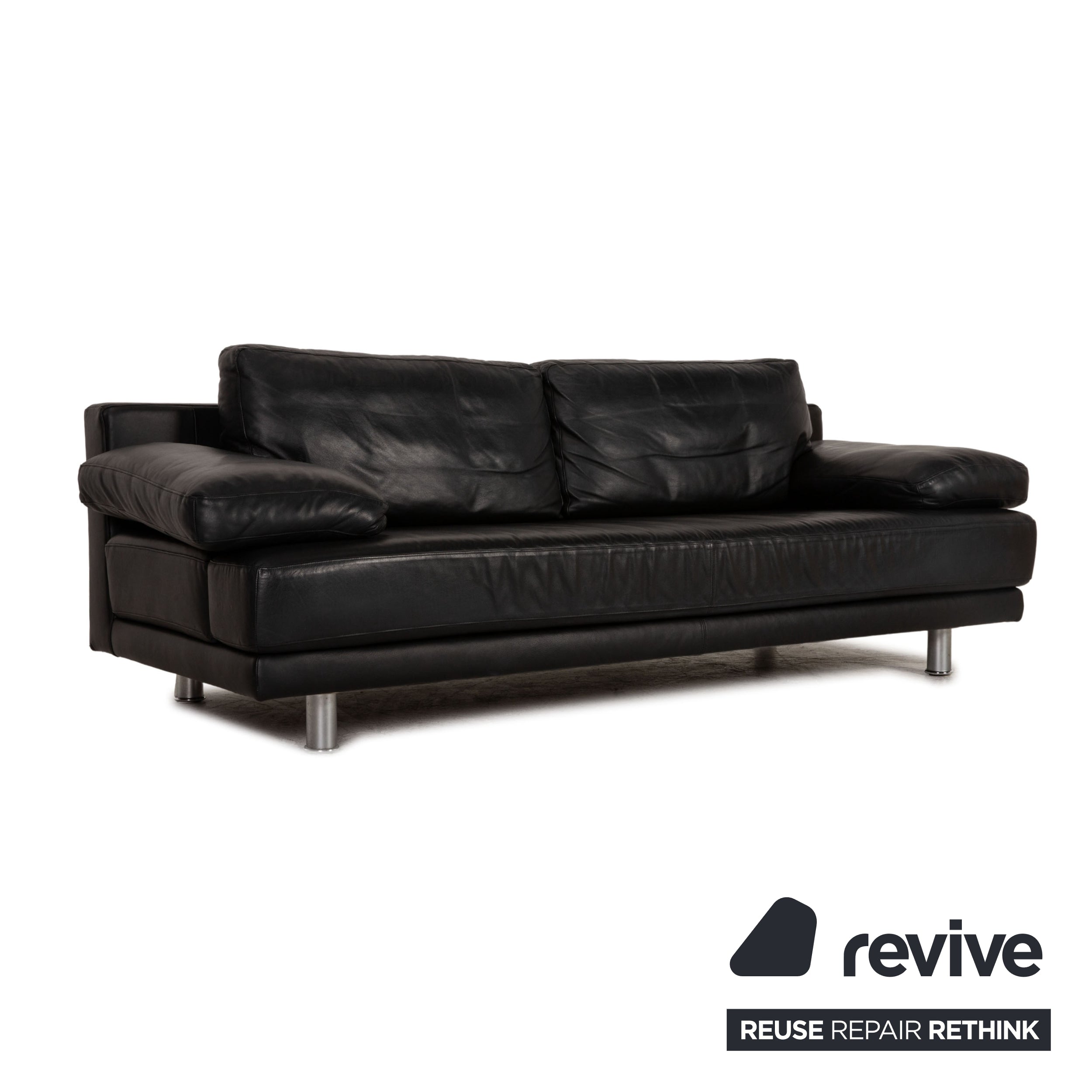 Canapé trois places en cuir noir Rolf Benz 355