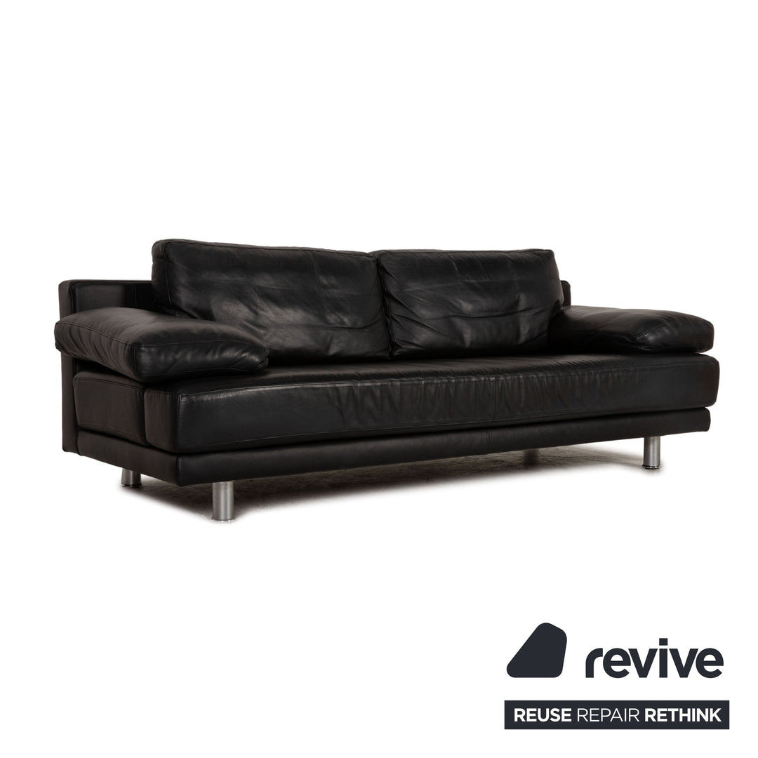 Canapé trois places en cuir noir Rolf Benz 355