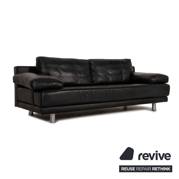 Canapé trois places en cuir noir Rolf Benz 355