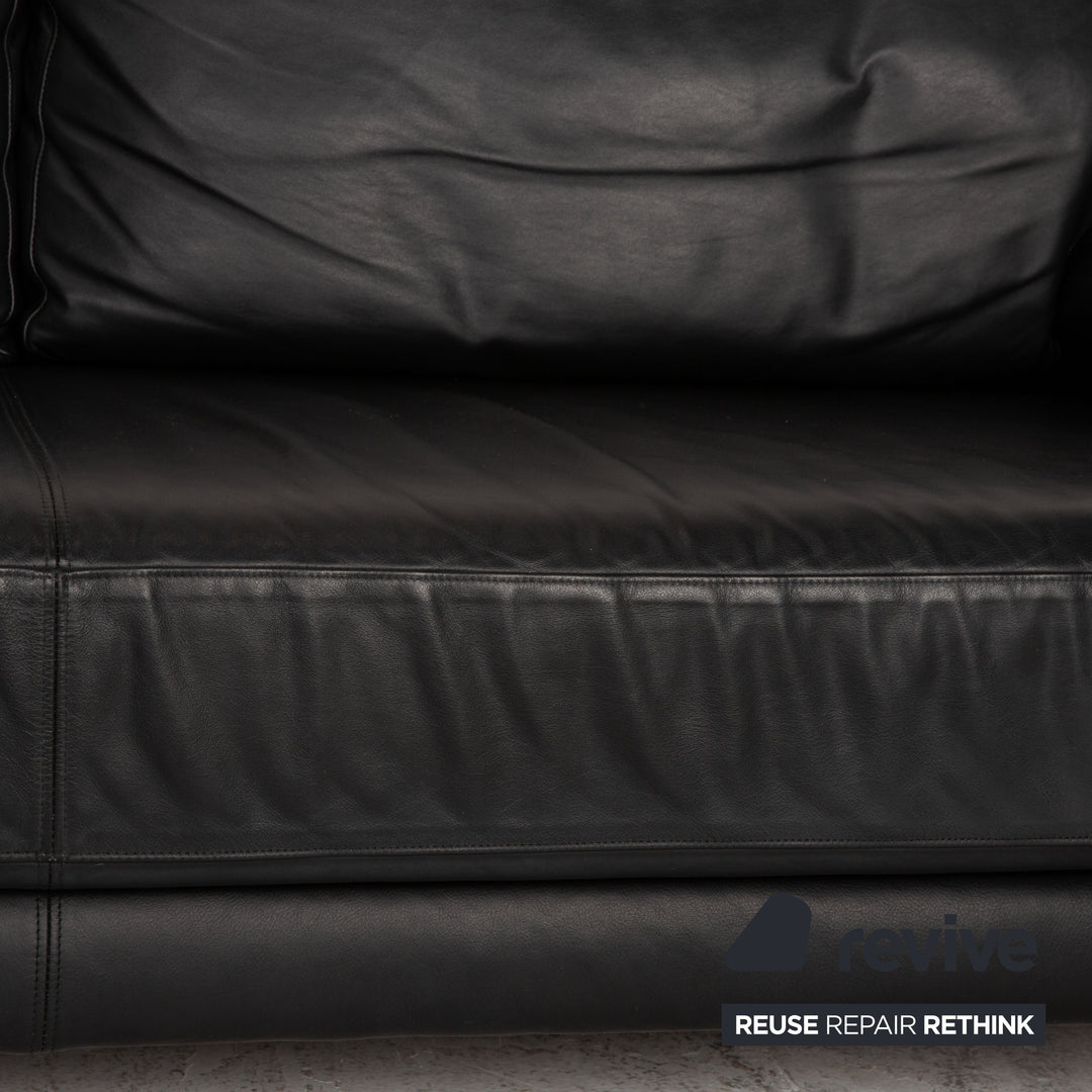 Rolf Benz 355 Leder Dreisitzer Schwarz Sofa Couch
