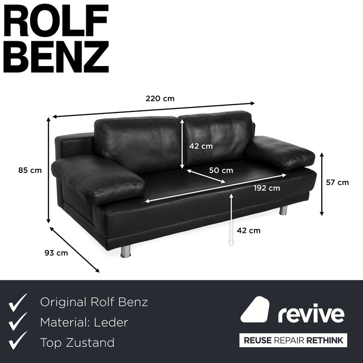 Rolf Benz 355 leather three-seater black sofa couch