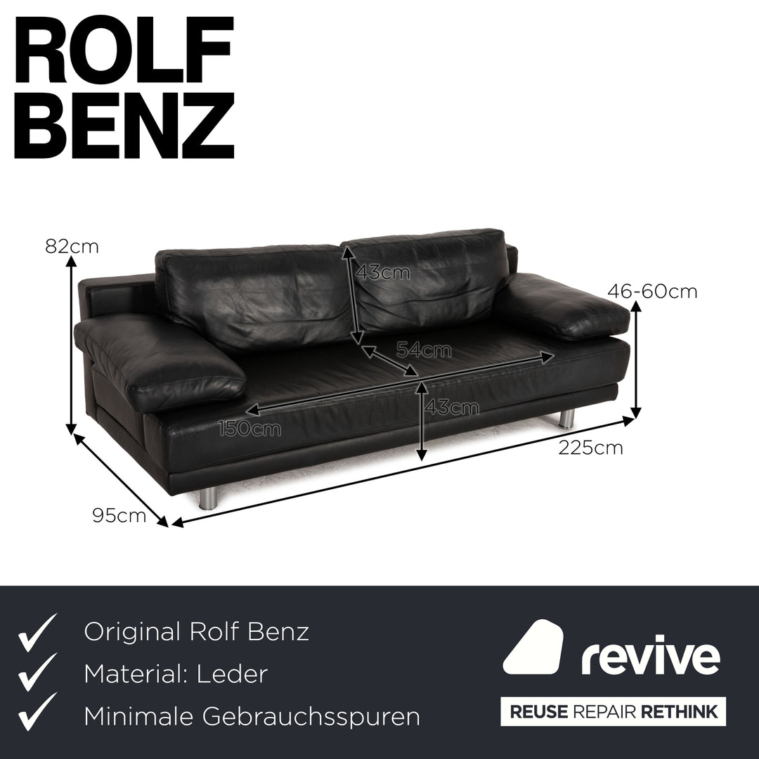 Rolf Benz 355 lederen driezitsbank zwart bankstel bank