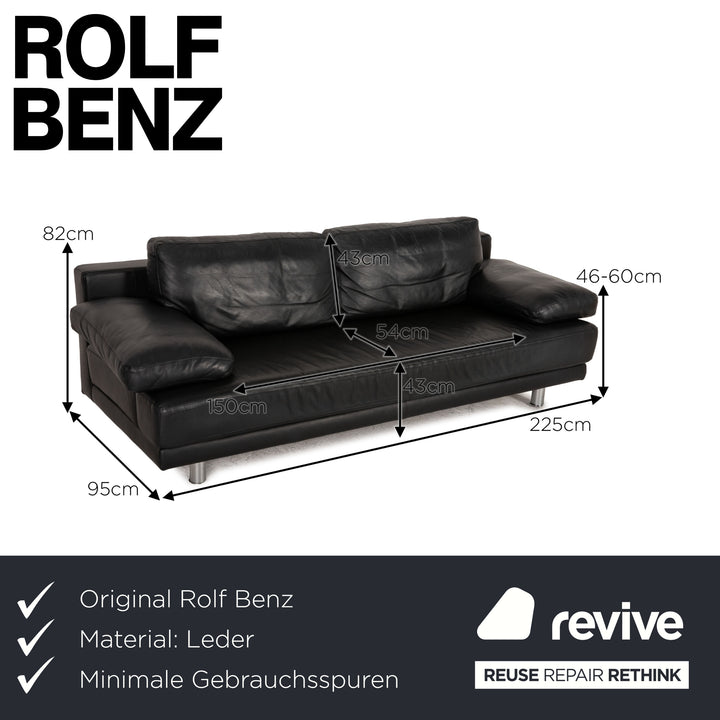 Rolf Benz 355 lederen driezitsbank zwart bankstel bank
