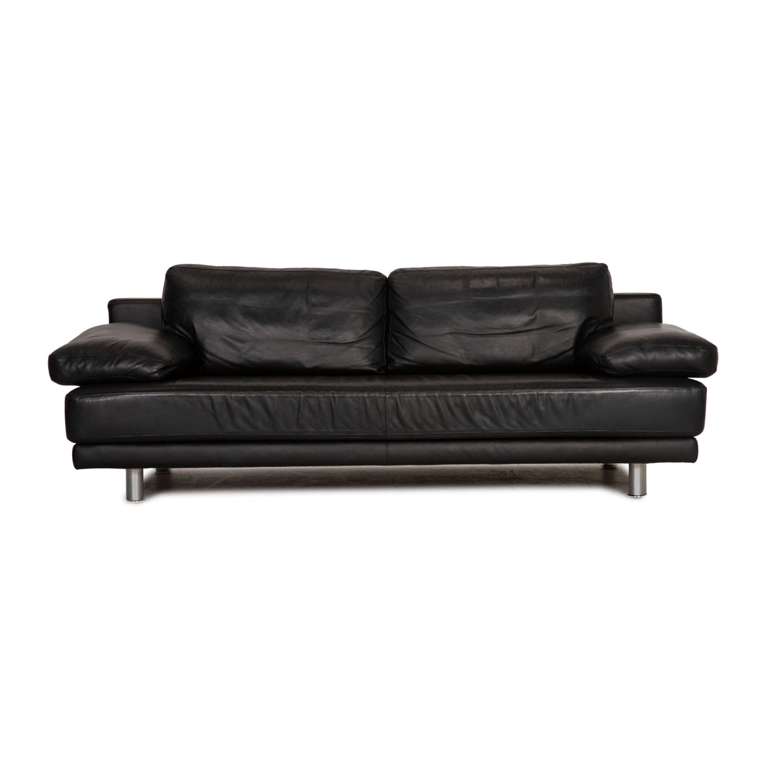 Rolf Benz 355 Leder Dreisitzer Schwarz Sofa Couch