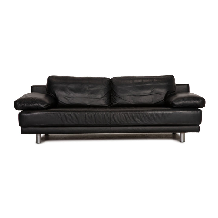 Rolf Benz 355 Leder Dreisitzer Schwarz Sofa Couch