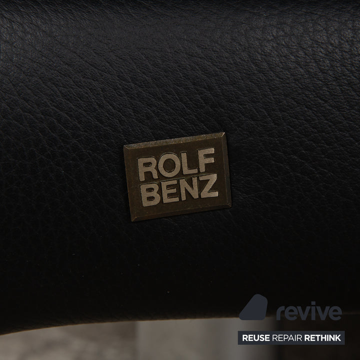 Rolf Benz 355 Leather Sofa Set Black 2x Two-Seater Couch Manual Function