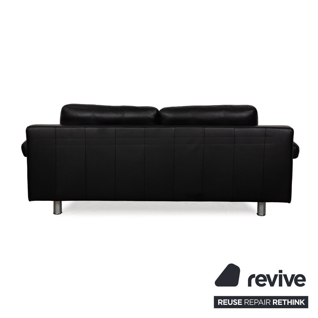 Rolf Benz 355 Leather Sofa Set Black 2x Two-Seater Couch Manual Function