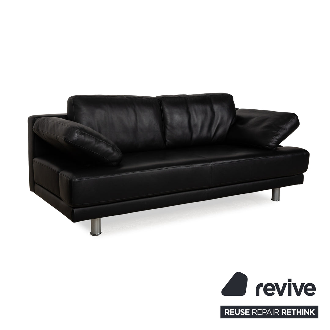 Rolf Benz 355 Leather Sofa Set Black 2x Two-Seater Couch Manual Function