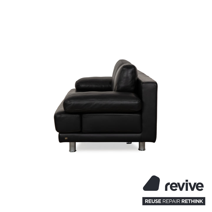 Rolf Benz 355 Leather Sofa Set Black 2x Two-Seater Couch Manual Function