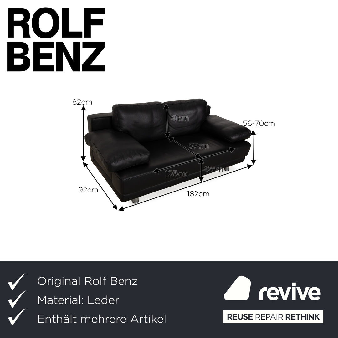 Rolf Benz 355 Leather Sofa Set Black 2x Two-Seater Couch Manual Function