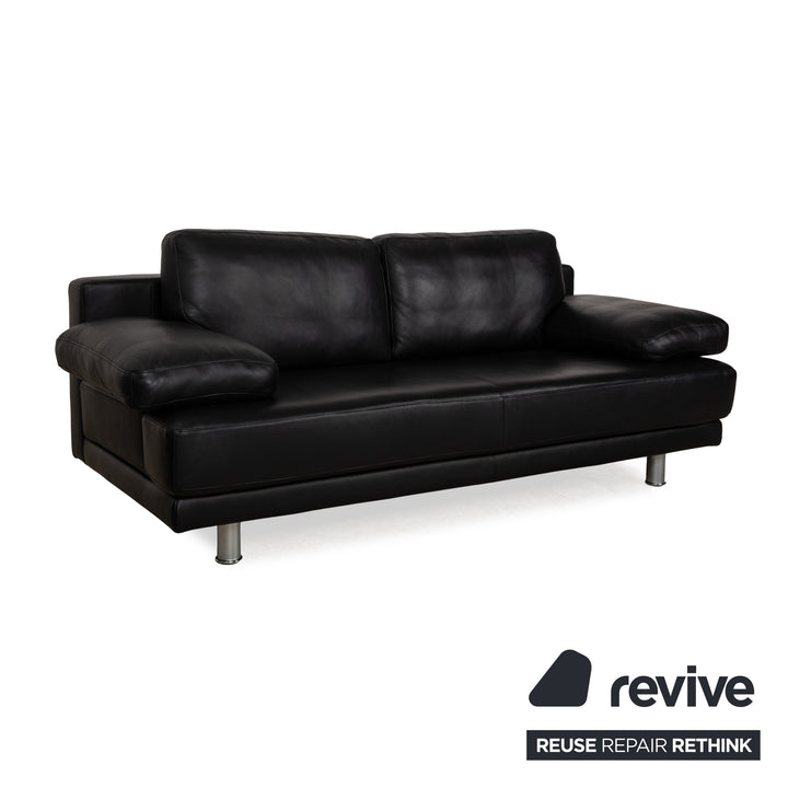 Rolf Benz 355 Leather Sofa Set Black 2x Two-Seater Couch Manual Function