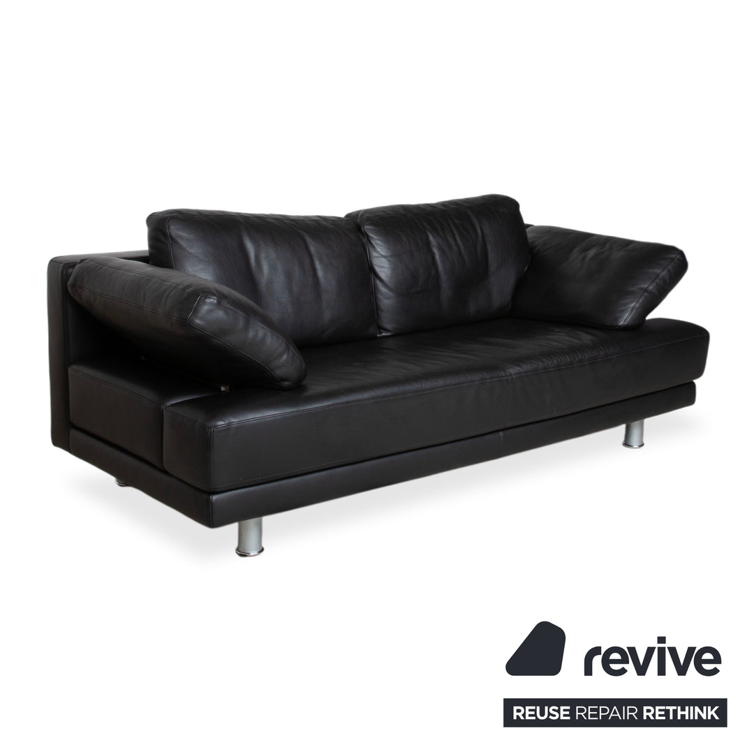 Rolf Benz 355 Leather Two-Seater Sofa Couch Manual Function Black