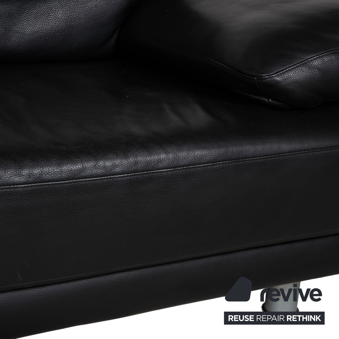 Rolf Benz 355 Leather Two-Seater Sofa Couch Manual Function Black