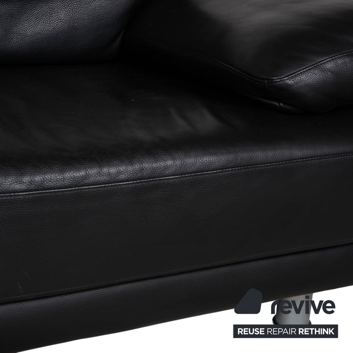 Rolf Benz 355 Leather Two-Seater Sofa Couch Manual Function Black