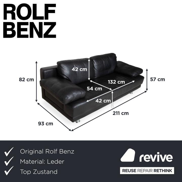 Rolf Benz 355 Leder Zweisitzer Schwarz manuelle Funktion Sofa Couch