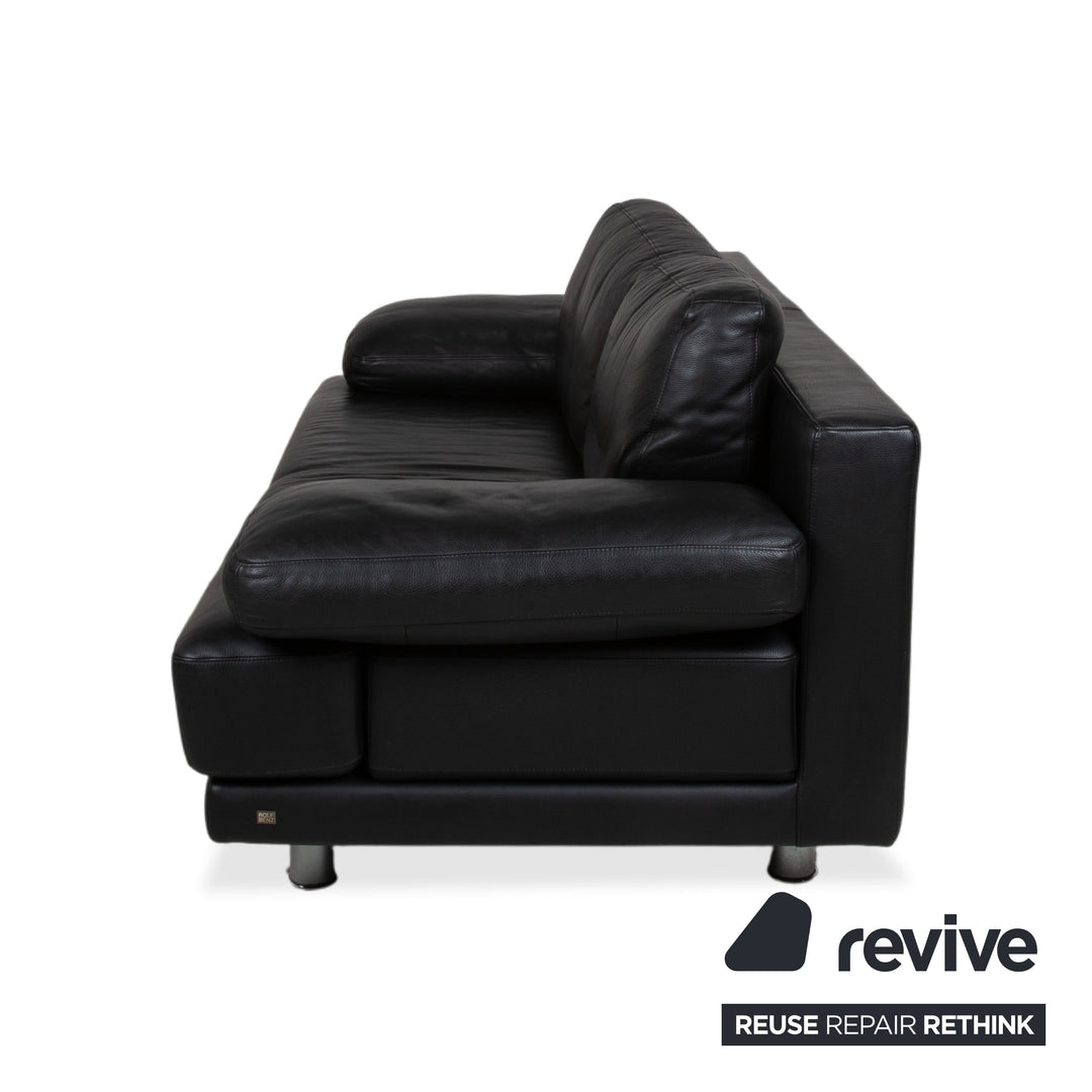 Rolf Benz 355 Leather Two-Seater Sofa Couch Manual Function Black