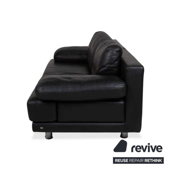 Rolf Benz 355 Leather Two-Seater Sofa Couch Manual Function Black