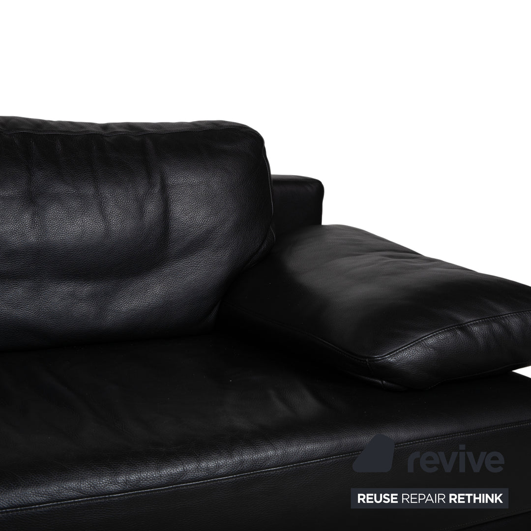 Rolf Benz 355 Leather Two-Seater Sofa Couch Manual Function Black