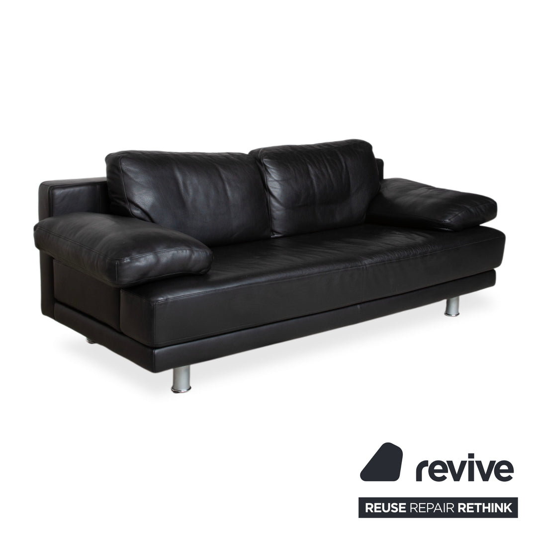 Rolf Benz 355 Leather Two-Seater Sofa Couch Manual Function Black