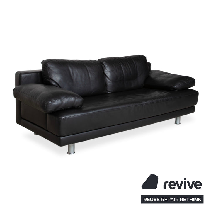 Rolf Benz 355 Leather Two-Seater Sofa Couch Manual Function Black