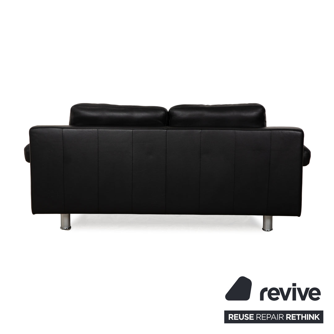Rolf Benz 355 Leather Two-Seater Black Sofa Couch manual function