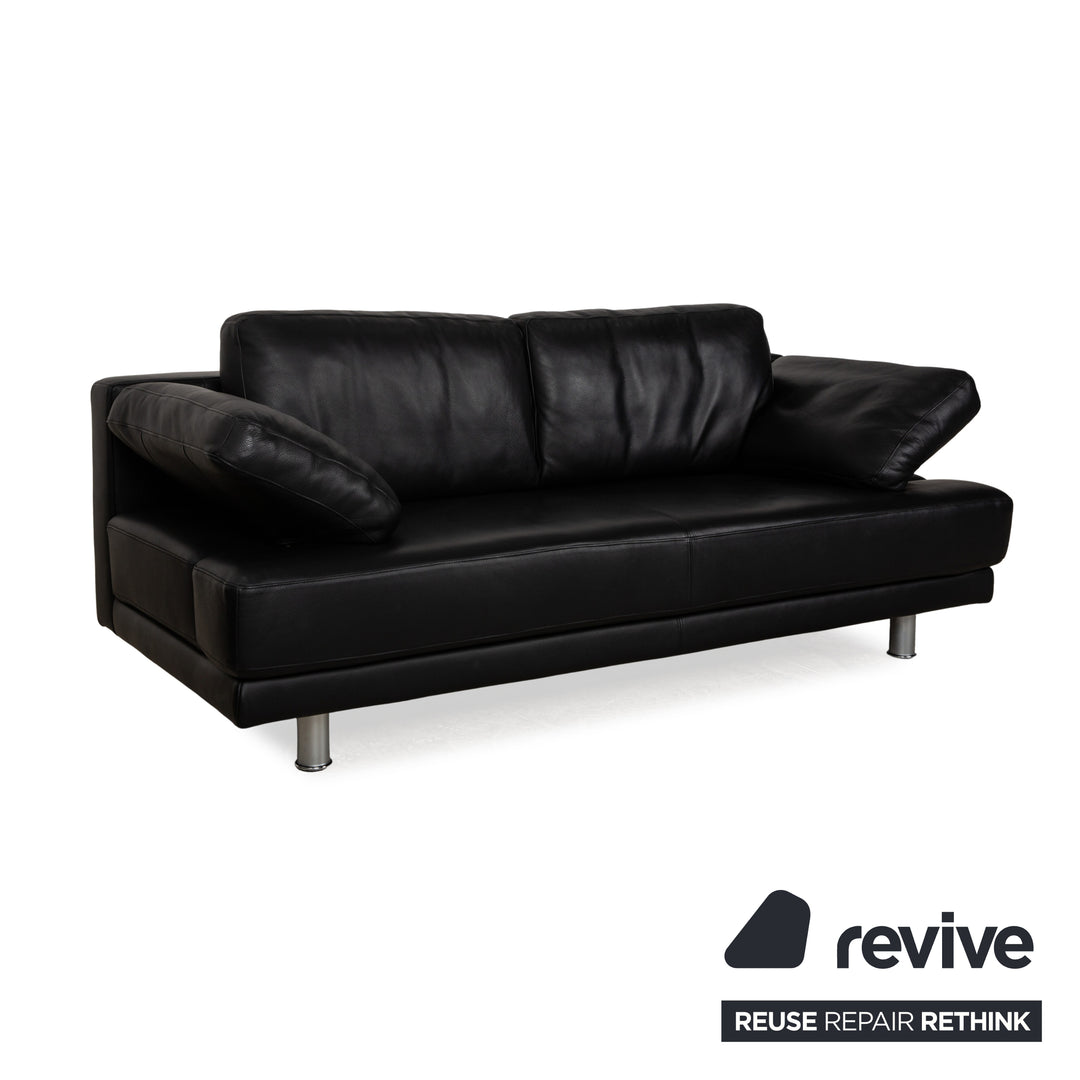 Rolf Benz 355 Leather Two-Seater Black Sofa Couch manual function