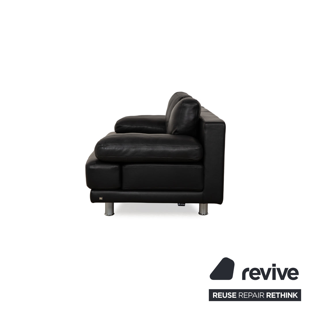 Rolf Benz 355 Leather Two-Seater Black Sofa Couch manual function