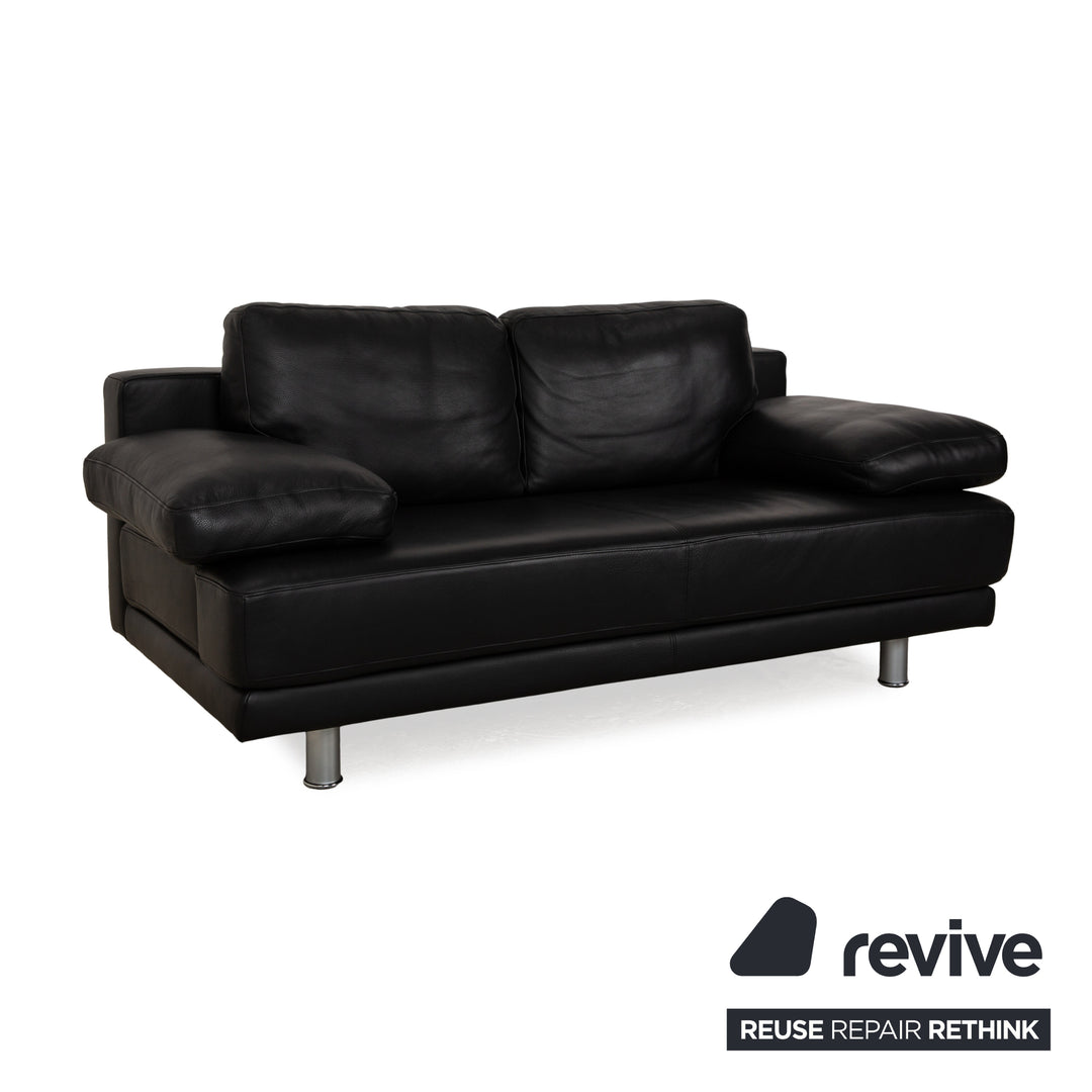 Rolf Benz 355 Leather Two-Seater Black Sofa Couch manual function