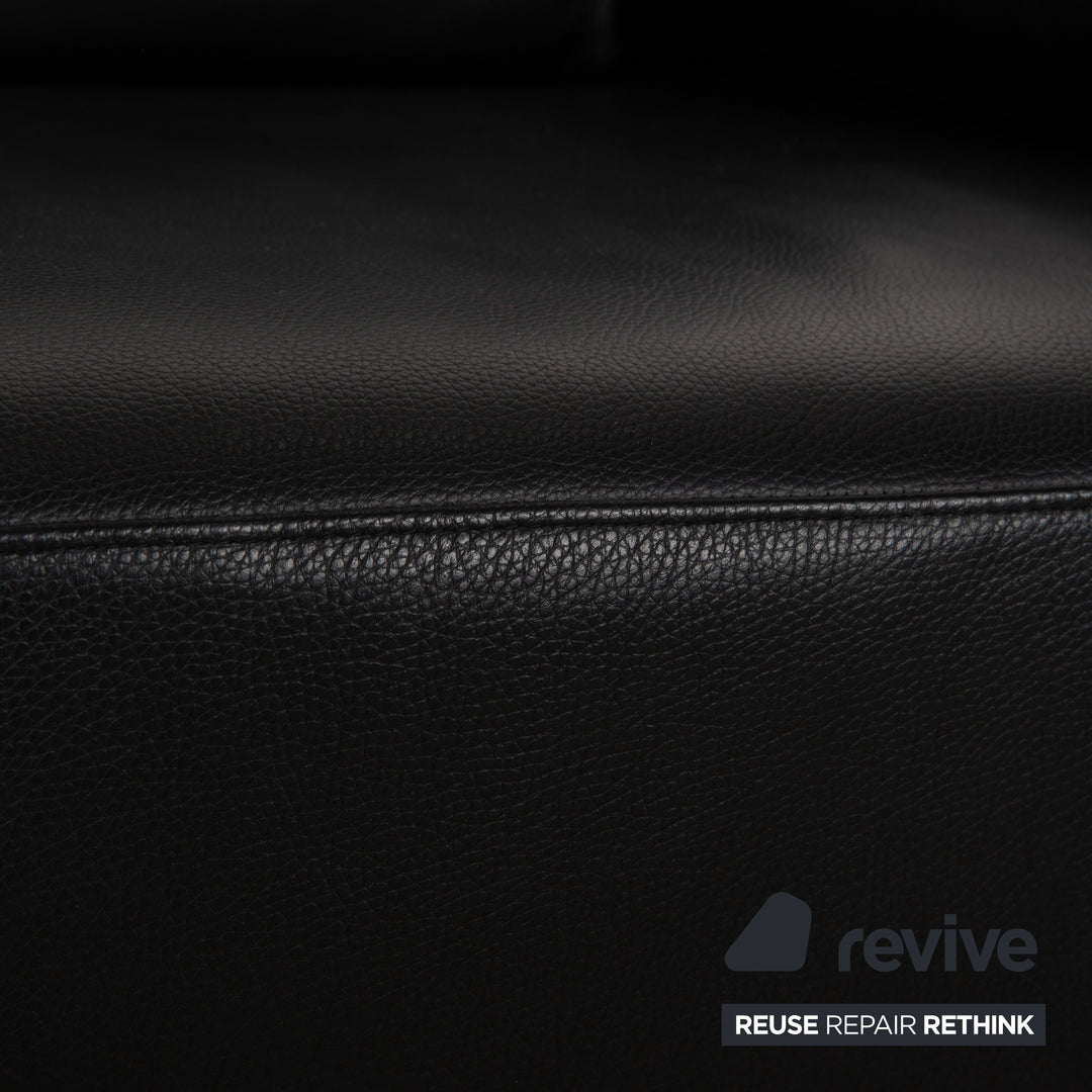 Rolf Benz 355 Leather Two-Seater Black Sofa Couch manual function