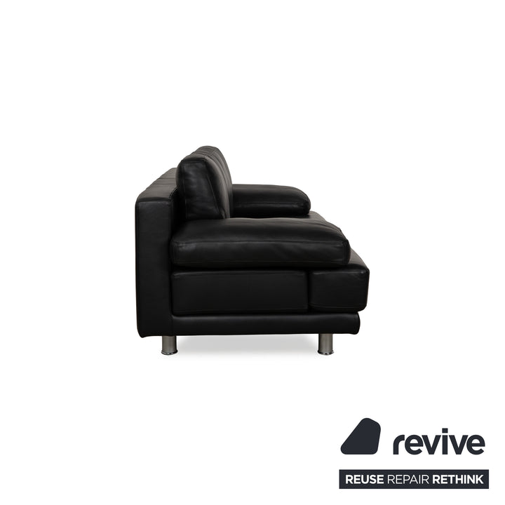 Rolf Benz 355 Leather Two-Seater Black Sofa Couch manual function