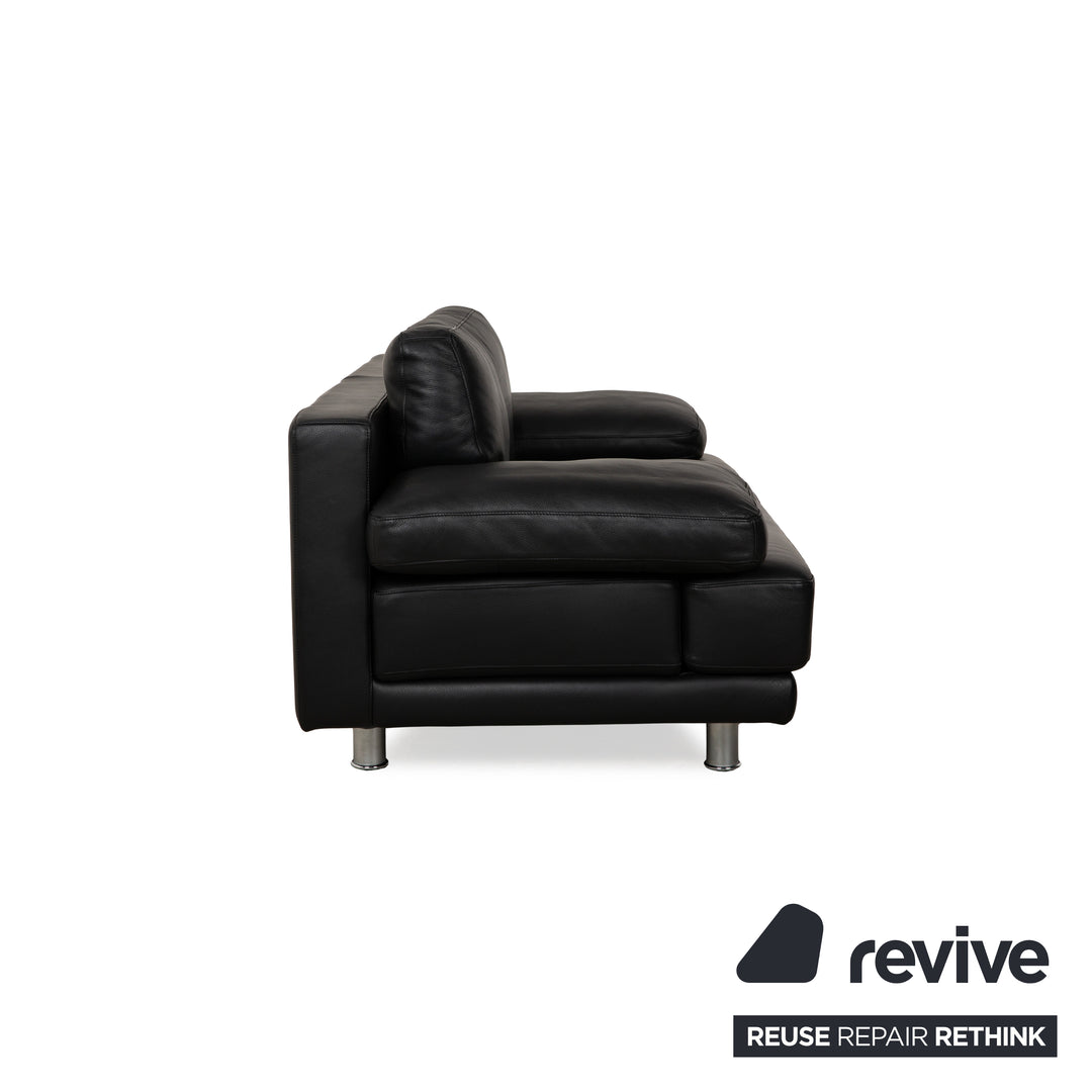 Rolf Benz 355 Leather Two-Seater Black Sofa Couch manual function