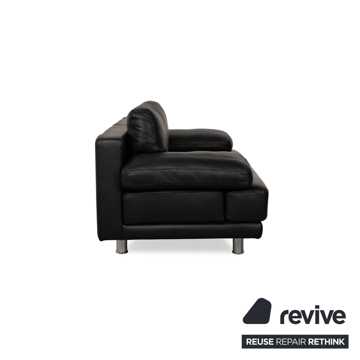 Rolf Benz 355 Leather Two-Seater Black Sofa Couch manual function