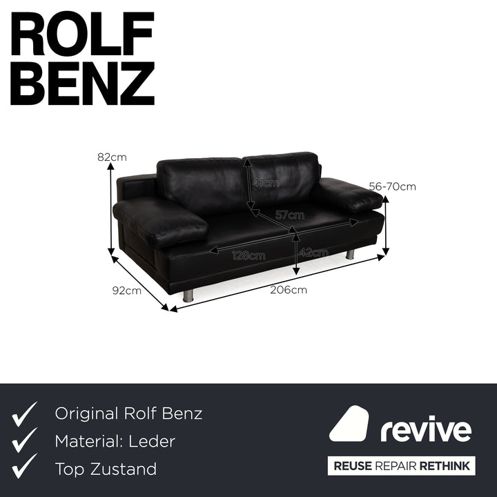 Rolf Benz 355 Leather Two-Seater Black Sofa Couch manual function