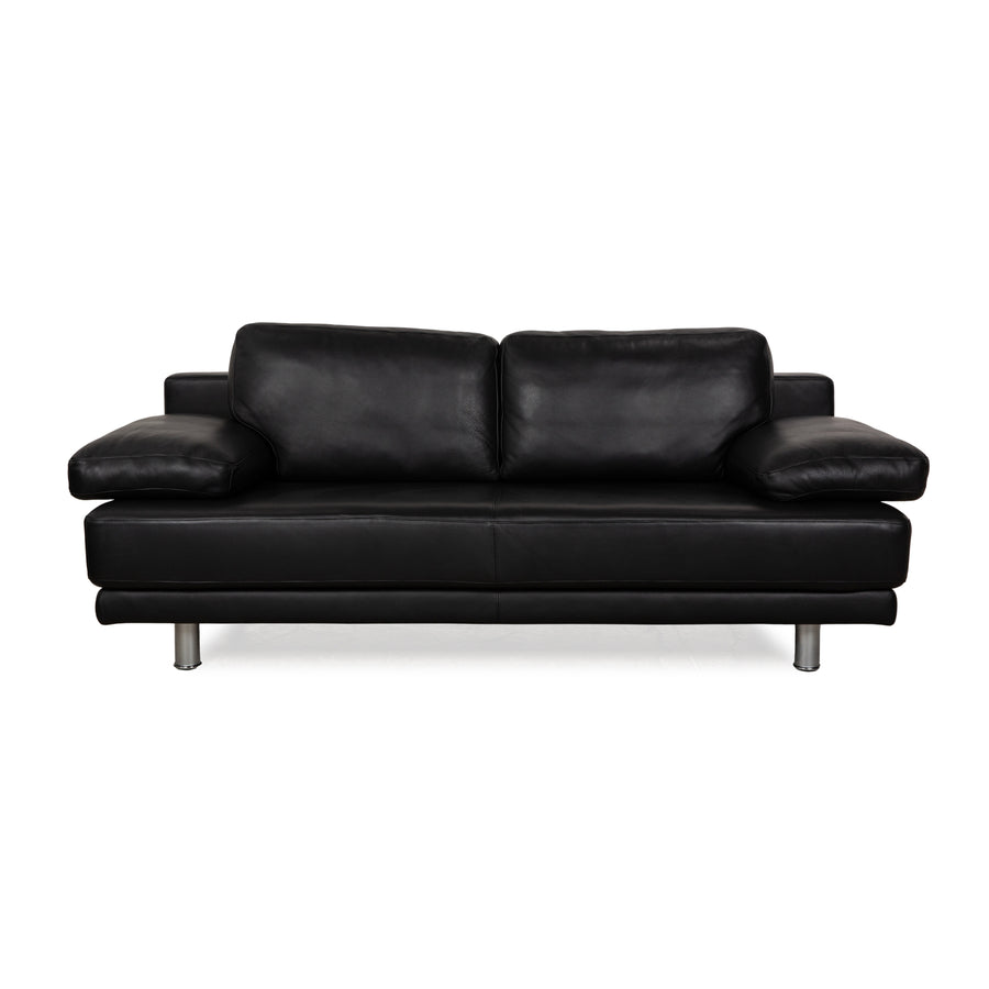 Rolf Benz 355 Leather Two-Seater Black Sofa Couch manual function