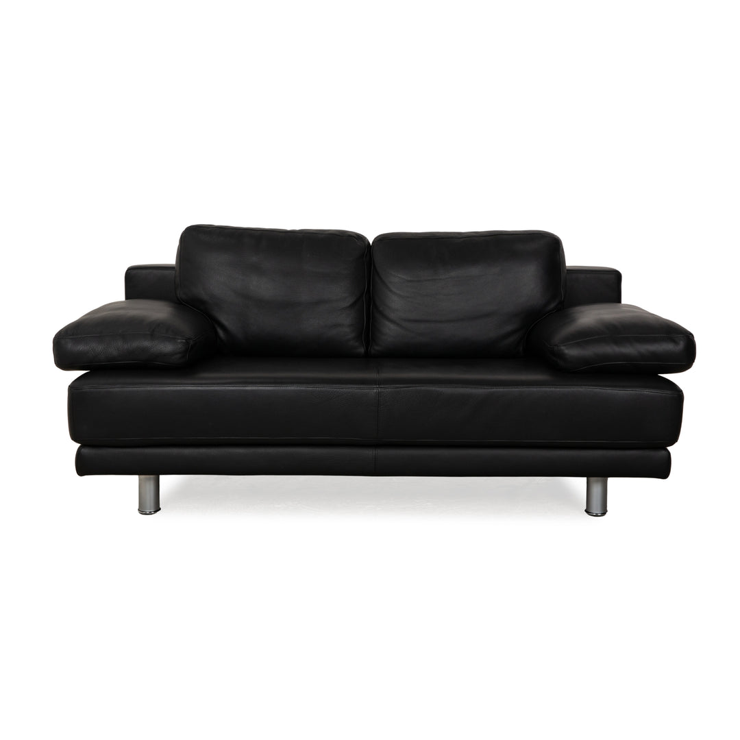 Rolf Benz 355 Leather Two-Seater Black Sofa Couch manual function