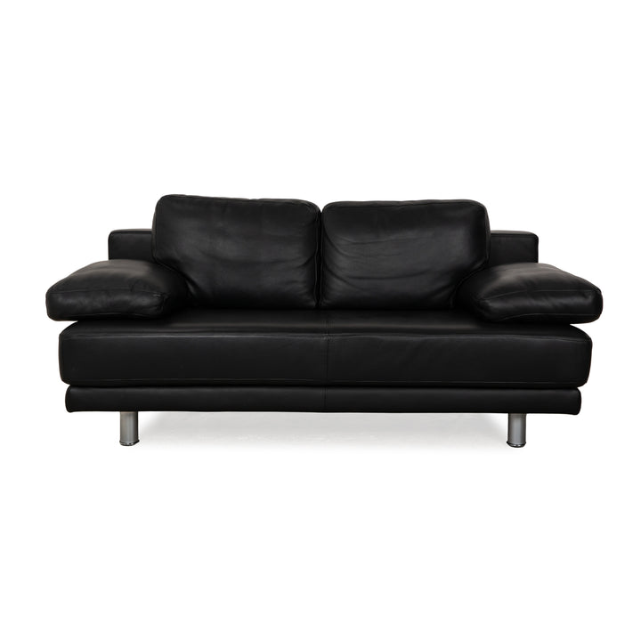 Rolf Benz 355 Leather Two-Seater Black Sofa Couch manual function