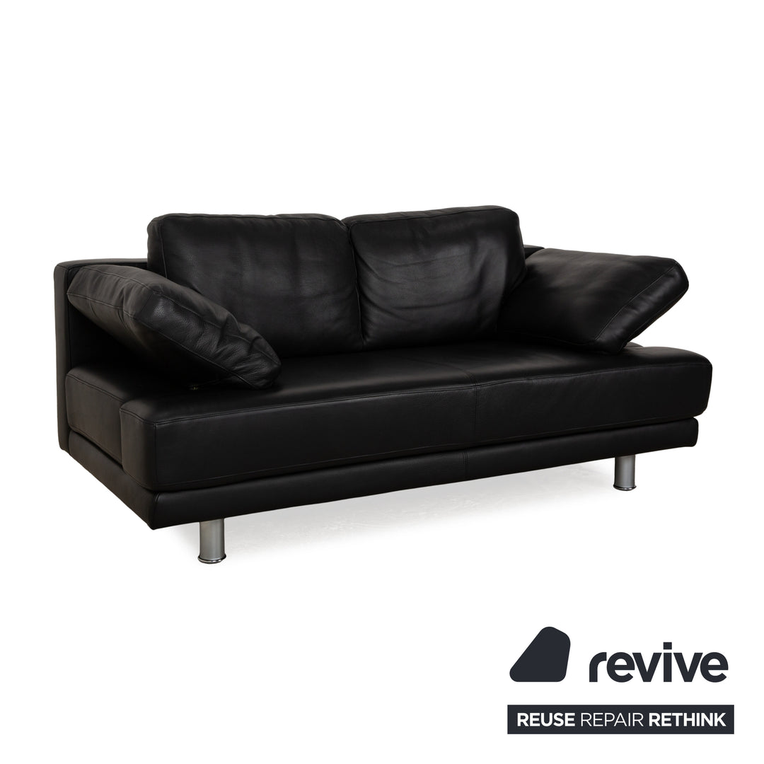 Rolf Benz 355 Leather Two-Seater Black Sofa Couch manual function