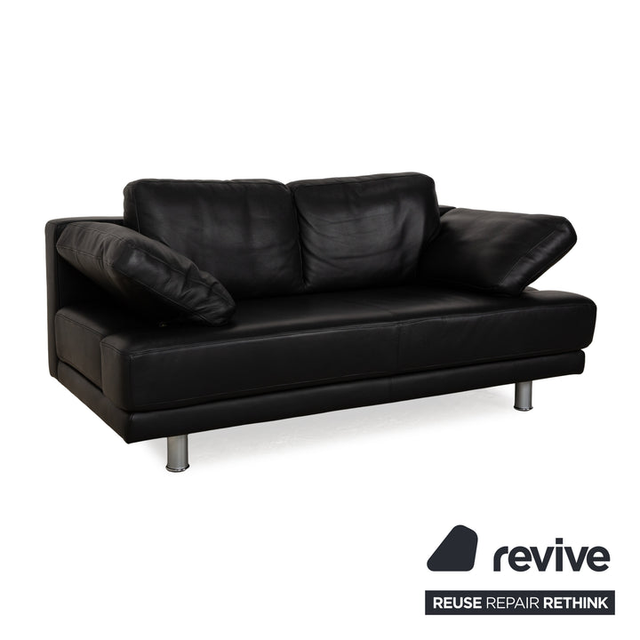 Rolf Benz 355 Leather Two-Seater Black Sofa Couch manual function