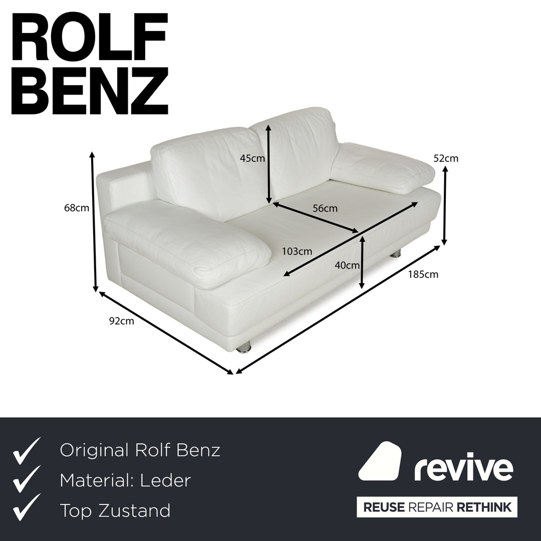 Canapé deux places en cuir blanc crème Rolf Benz 355