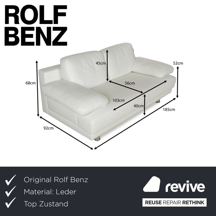 Canapé deux places en cuir blanc crème Rolf Benz 355