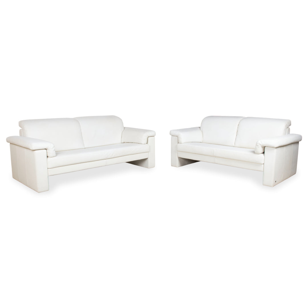 Rolf Benz 4000 Garnitur 2x Zweisitzer Leder Sofa Creme Weiß Couch