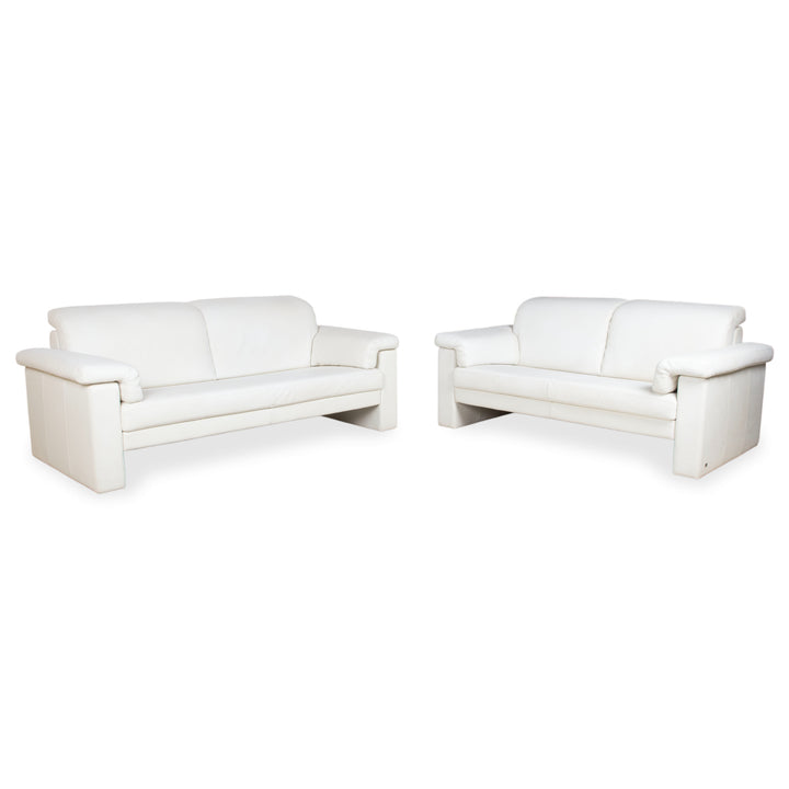 Rolf Benz 4000 Garnitur 2x Zweisitzer Leder Sofa Creme Weiß Couch