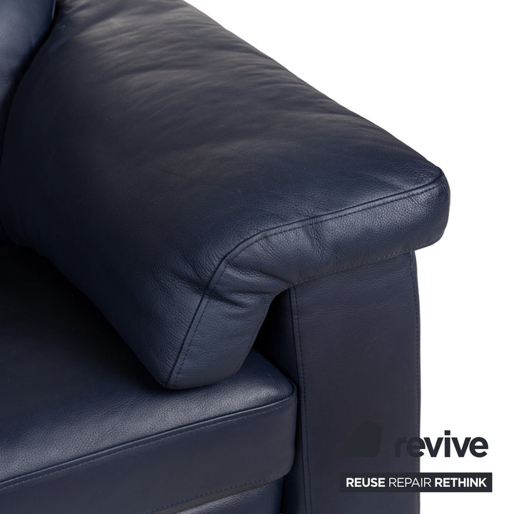 Canapé deux places en cuir bleu foncé Rolf Benz 4000, fonction manuelle