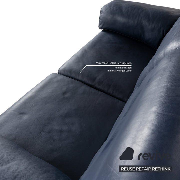 Canapé deux places en cuir bleu foncé Rolf Benz 4000, fonction manuelle