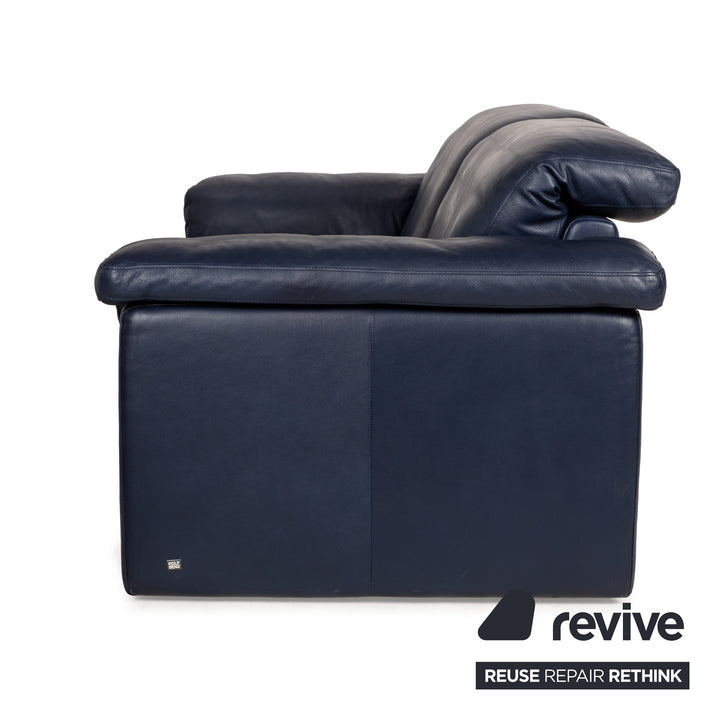 Canapé deux places en cuir bleu foncé Rolf Benz 4000, fonction manuelle