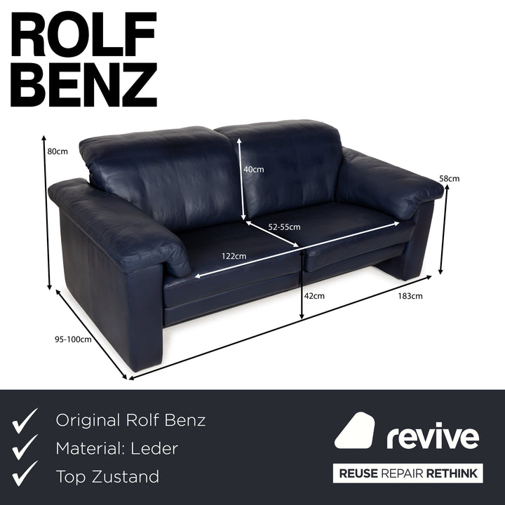 Canapé deux places en cuir bleu foncé Rolf Benz 4000, fonction manuelle