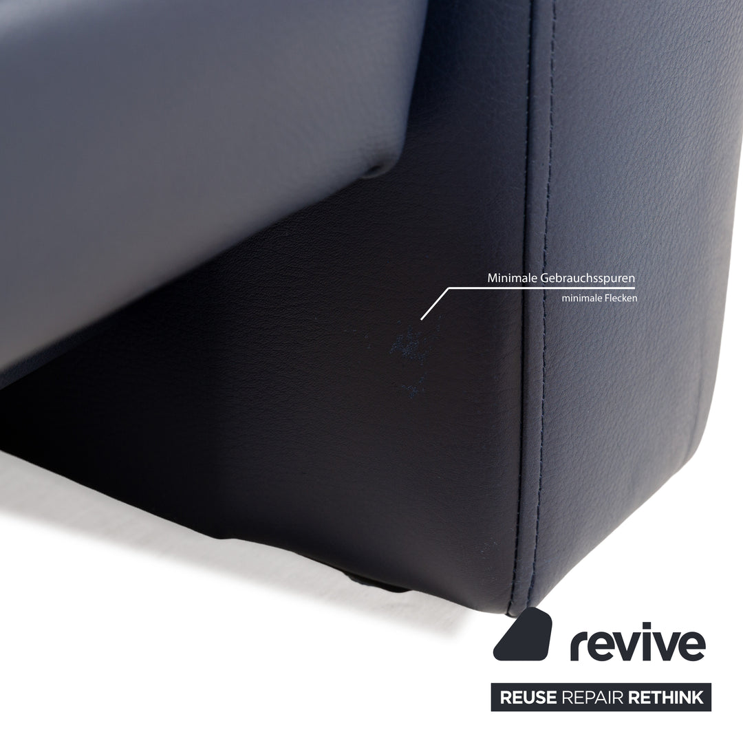 Canapé deux places en cuir bleu foncé Rolf Benz 4000, fonction manuelle