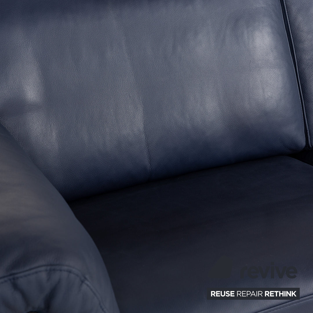 Canapé deux places en cuir bleu foncé Rolf Benz 4000, fonction manuelle